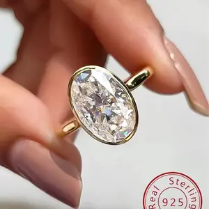 925 Sterling Silver Delicate Simple Oval Ring for Women Engagement Wedding Luxury High Quality Fine Jewelry