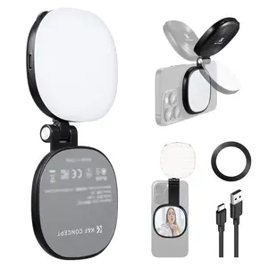 K&F CONCEPT Magnetic Mobile Phone Accessory, 360°-Rotatable Foldable Metal Selfie Light with Mirror, CRI95+ Adjustable LED Fill Light for Magsafe iPhones/Androids, Ideal for Photography/Vlogging