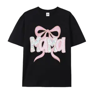 Mama T-shirt Floral Gingham Bow Cute Design Mothers Day Gift New Mom Birthday Present For Her Patchwork Style Cottagecore Inspired Feminine Graphic Tee Comfortable Unique Mom Life Top