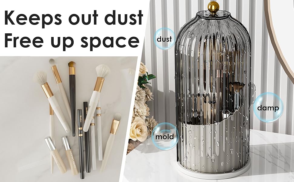 360° rotating clear  storage rack, waterproof and dust-proof transparent makeup box with sliding cover, multi-functional organizer for cosmetics, lipsticks, makeup brushes, toothbrushes and toothpaste, suitable for bathrooms countertop and dressing tables