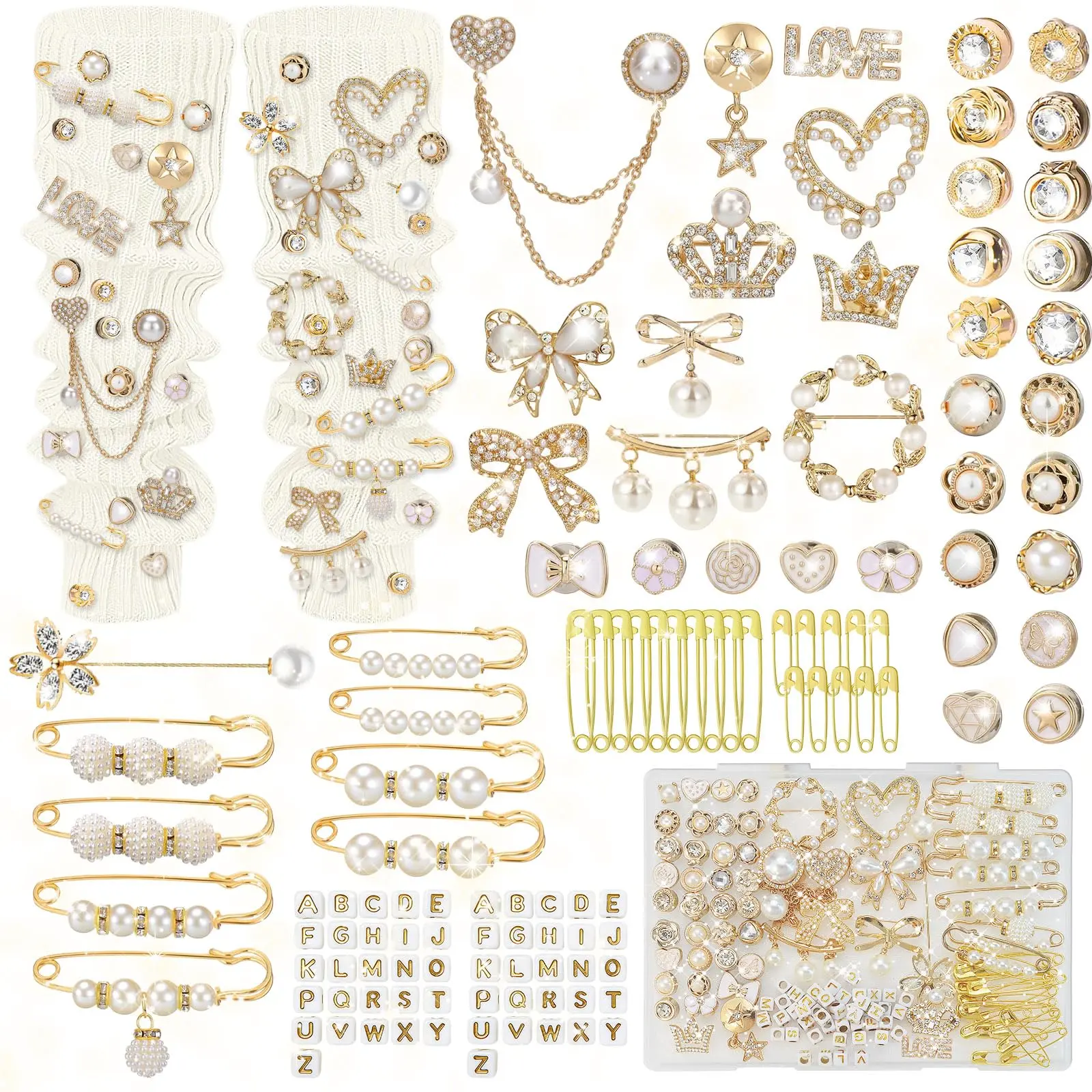 Auliand 132PCS Junk Socks Charms - DIY Shoe Accessories, Pearl Pins, Bows & Hearts for Custom Shoes & Outfits, Footwear