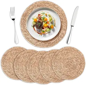 Round Woven Placemats Set of 6 | Handmade Natural Wicker Placemats for Holiday Wedding Home - Slip Heat Resistant Rattan Chargers for Dinner Plates (13 Inch)