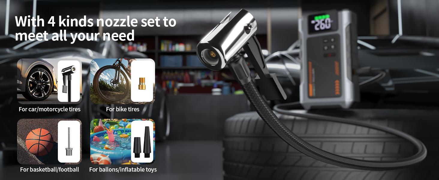 Geeneu Portable Car Jump Starter W100 12000mAh with Air Compressor (8.0L Gas & 6.5L Diesel) 150 PSI Tire Inflator, LED Light, 12V Car Battery Jump Power Autos Automotive Vehicle Carjack Tool Kit Geeneu Portable Car Jump Starter W100 12000mAh with Air Compressor (8.0L Gas & 6.5L Diesel) 150 PSI Tire Inflator, LED Light, 12V Car Battery Jump Power Autos Automotive Vehicle Carjack Tool Kit