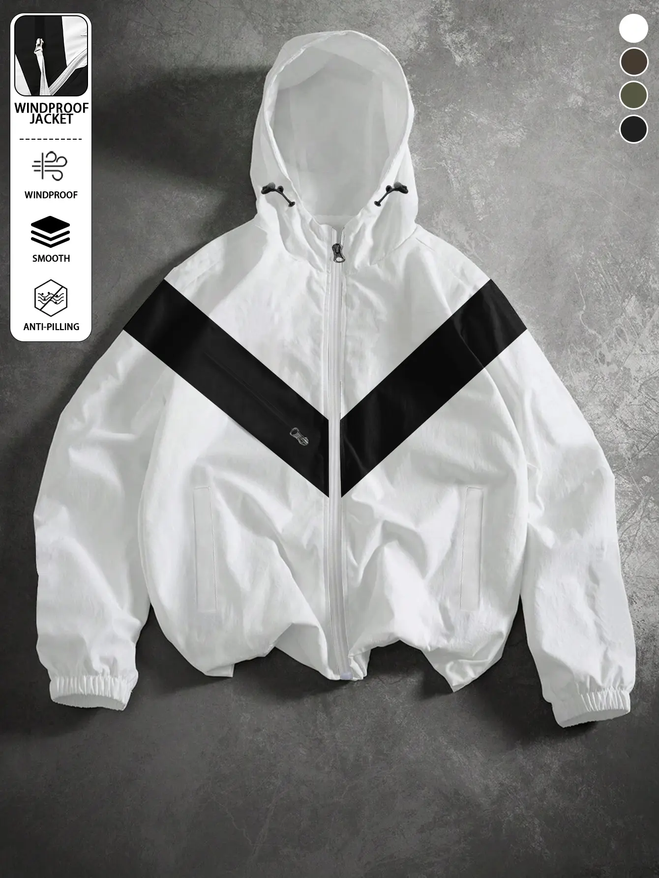 Men’s color-block lightweight hooded jacket made from windproof, abrasion-resistant fabric featuring slanted zip pockets—ideal for streetwear, trendy gatherings, everyday casual wear, and commuting; a versatile, lightweight jacket suitable for spring and