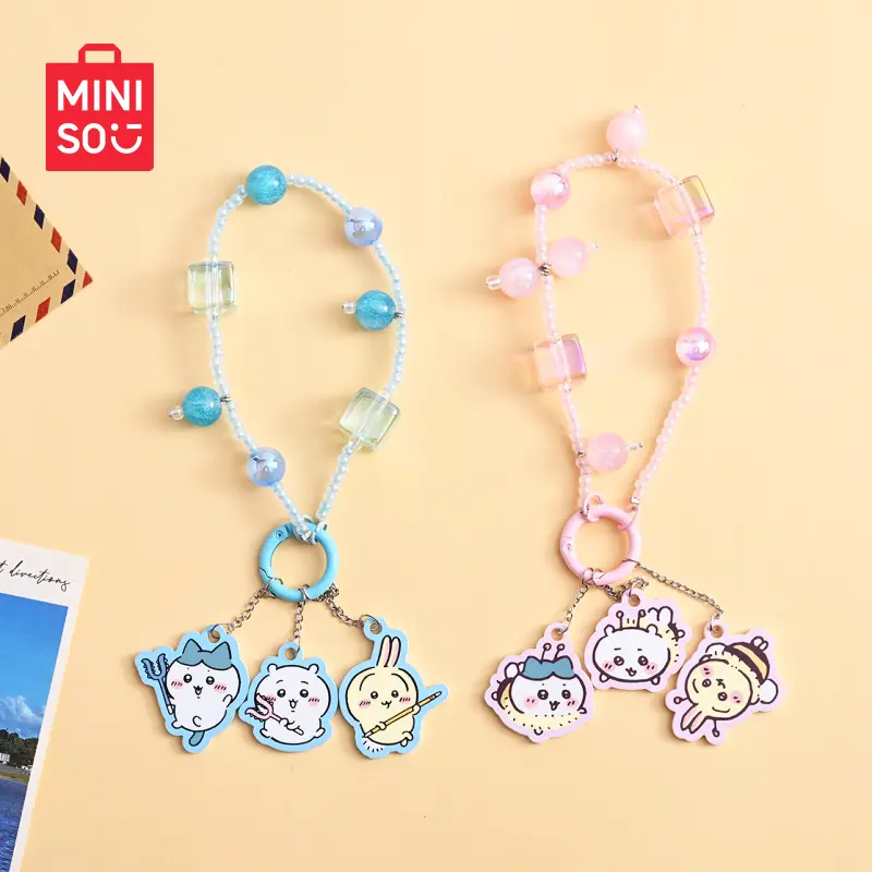 [Back to school]MINISO Genuine Chiikawa Acrylic Charm Pendant with Beaded Strap - Mobile Phone Accessories, Cute Anime Merch with Usagi & Hachiware, Lightweight Durable, for Bags Phones Keys, Ideal Gift for Anime Fans, #Summervibes