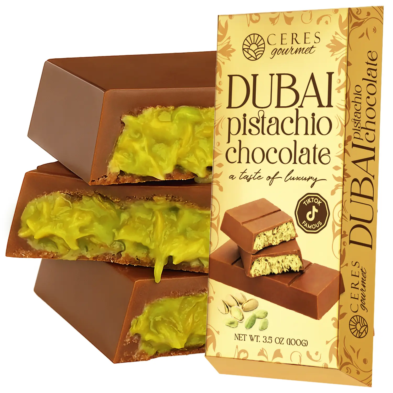 Dubai Chocolate Bar Pistachio Milk Chocolate and Knafeh - 3.5 Oz | TikTok