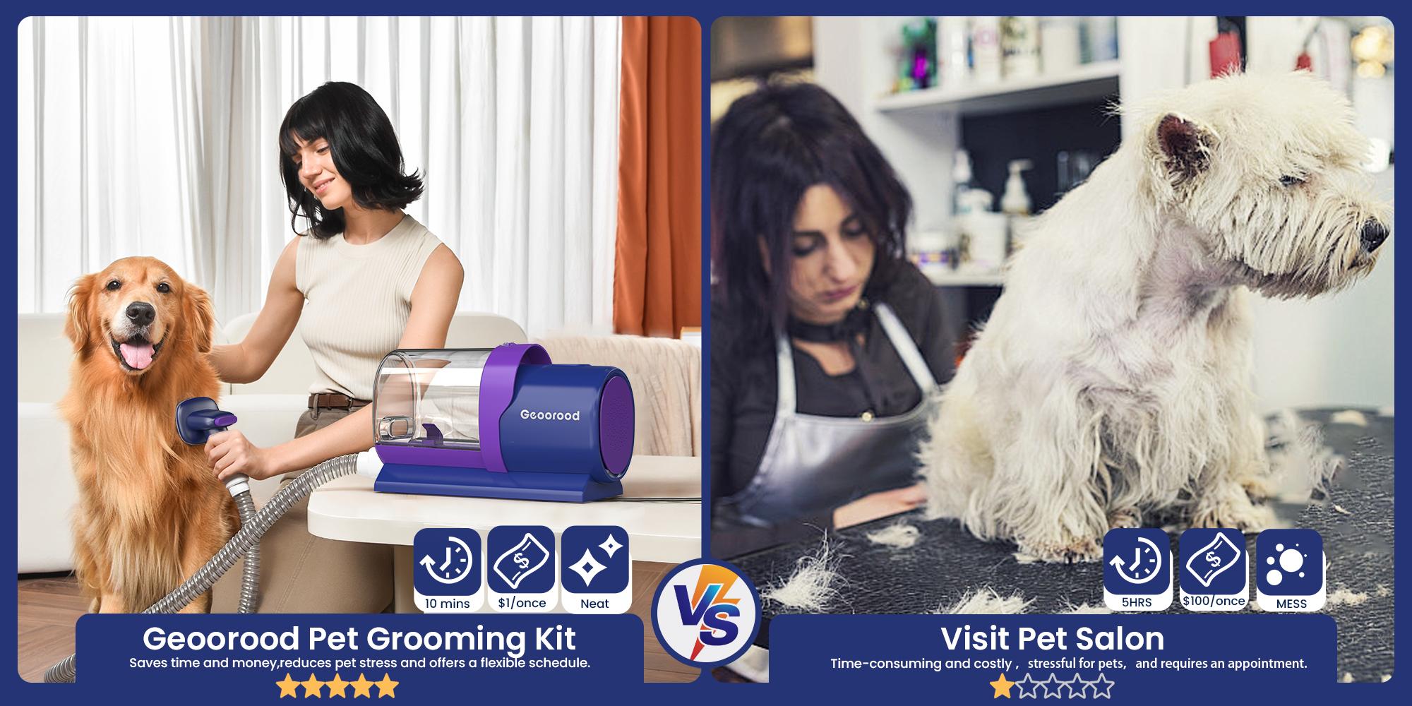 【Geoorood】 Geoorood Dog Grooming All-in-One Kit with Vacuum Brush 2.5L Large Pog, Stainless Steel Blades Lightweight Design 13KPa Suction Force Portable Cleaning Set