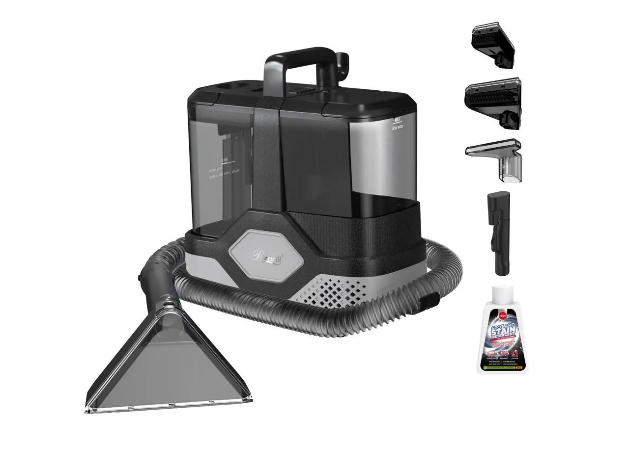 Rosewill Multi-Purpose Portable Carpet and Upholstery Cleaner, Powerful Suction 18 Kpa Spot Cleaner, Car and Auto Detailer, Stain/Spot Remover; Versatile Use: Carpet, Sofa, Pet Hair Use - Black & Gray