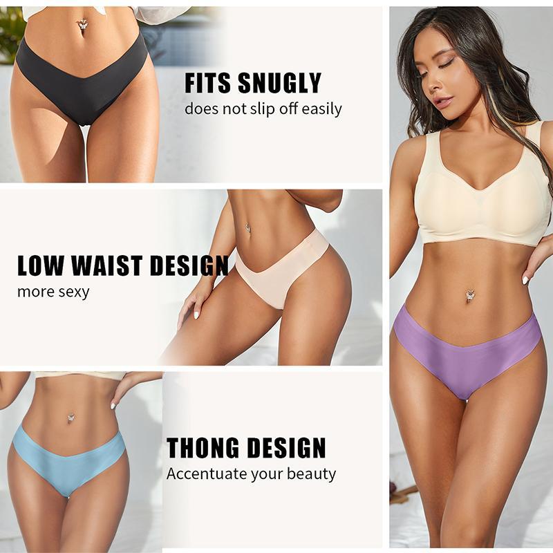 FINETOO Weekly Panties 7 Pack Seamless Thongs No Show Underwear V Waisted Comfortable Thong Panties XS-XL Smooth Lingerie Basic Minimalist Womenswear