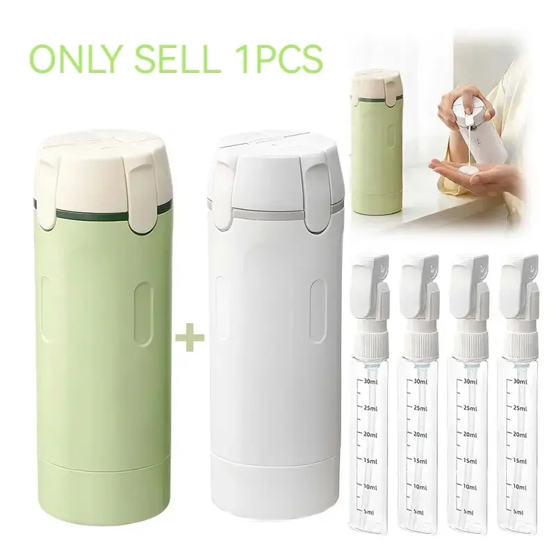 4-in-1 Travel Dispenser Bottle, Refillable Travel Bottles, Portable Cosmetic Shampoo and Lotion Container, Compact Plastic Holder with Easy-Press Smooth Dispensing for Travel Toiletry Storage, Cosmetic Storage