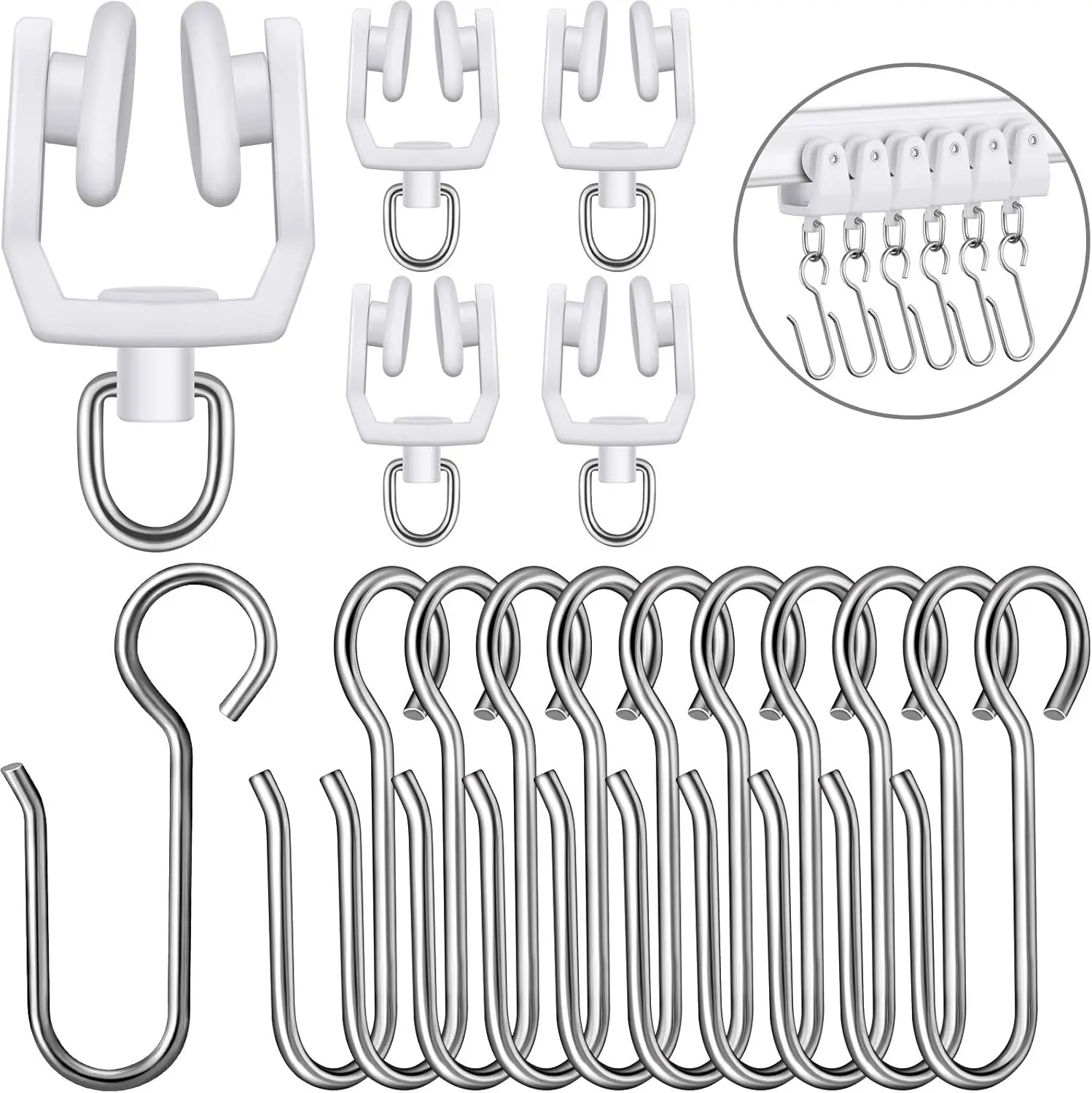 120-Piece Ceiling Mount Curtain Rod Kit Set, Curtain Tracks with Installation-Ready Hooks & White Plastic Slides for Living Room, Bedroom Window Treatments (Seamless Look)