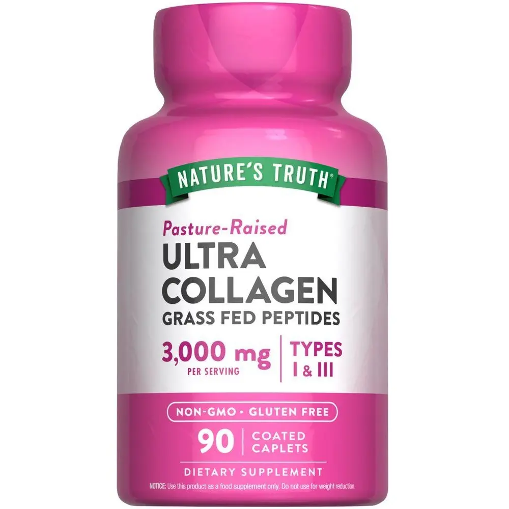 Nature's Truth Collagen 3000 mg Hydrolyzed Type 1 & 3 with Vitamin C - 90 Caplets - Grass Fed, Non-GMO & Gluten Free Supplement