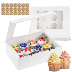 12 Pack Cupcake Boxes - Hold 12 Count Cupcake Containers with Window, Food Grade Cupcake Holder Easy Transport and Presentation - Ideal for Cupcakes, Desserts, and More