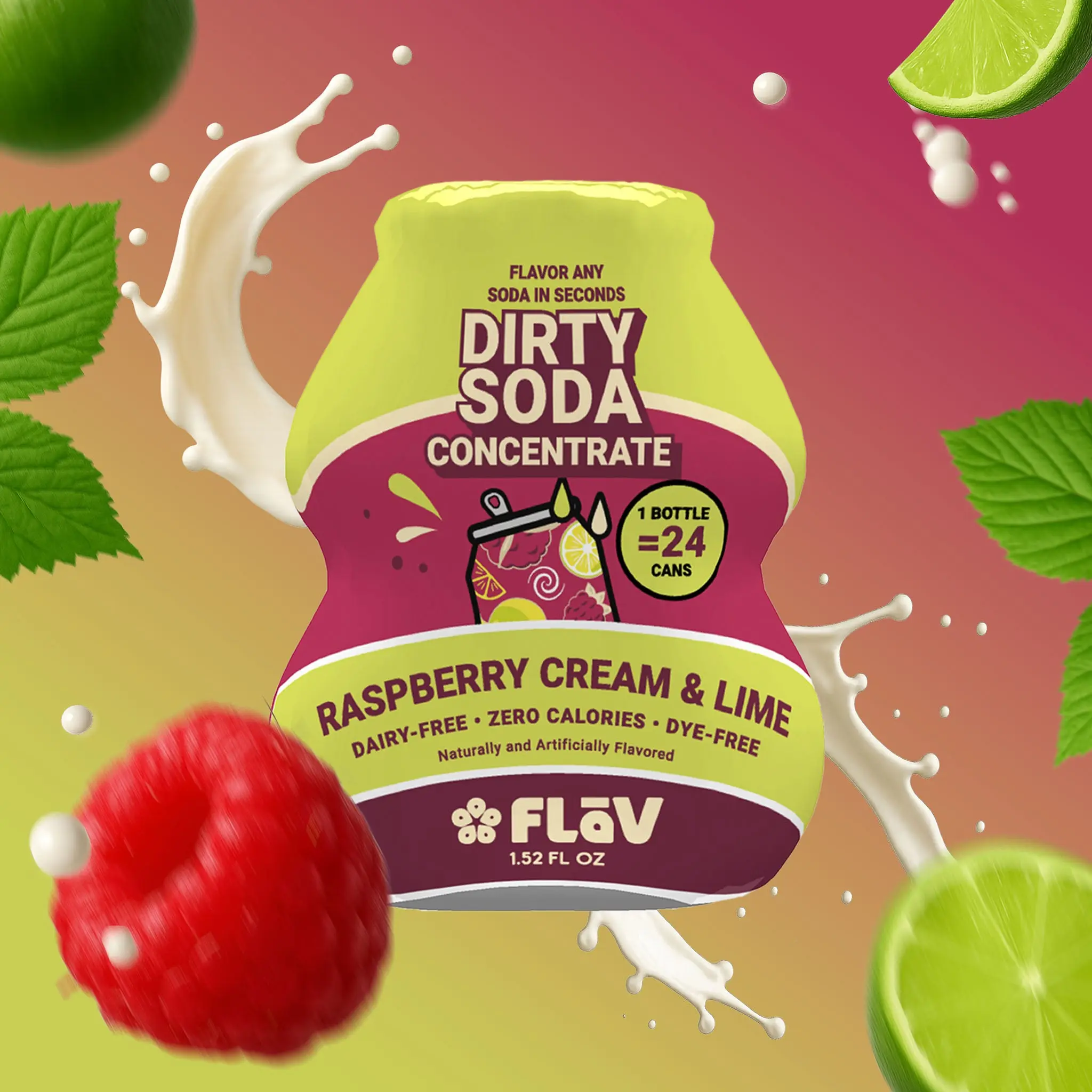 Raspberry Cream & Lime Dirty Soda Concentrate - 24 Servings