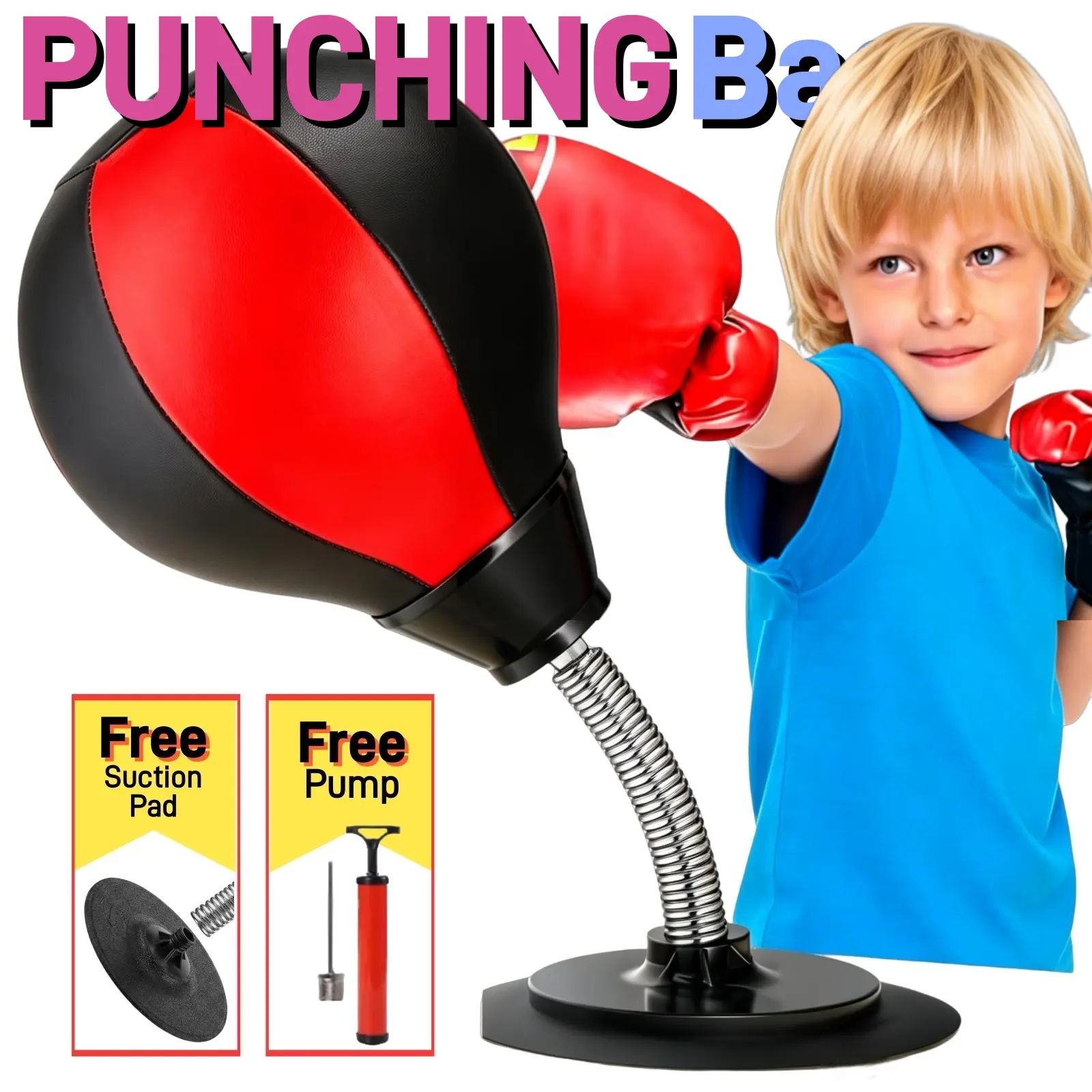 Suction Cup Desktop Punching Bag,Top-Rated Stress Relief Boxing Equipment Super-Grip Desktop Punching Bag with Carbon-Steel Spring & PU Ball Includes Hand Pump Perfect Gift