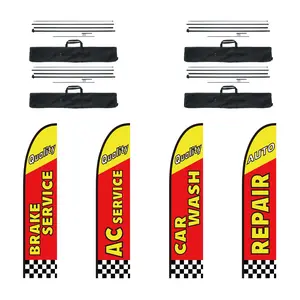 【FathersDayGift】VEVOR Auto Repair Advertising Feather Flag with Pole Kit,  , Advertising Flags for Business Outside, Includes 4 Banner Flags, 4 Poles, 4 Ground Stakes, Swooper Flags for Businesses 16.3 FT Aluminum Wall