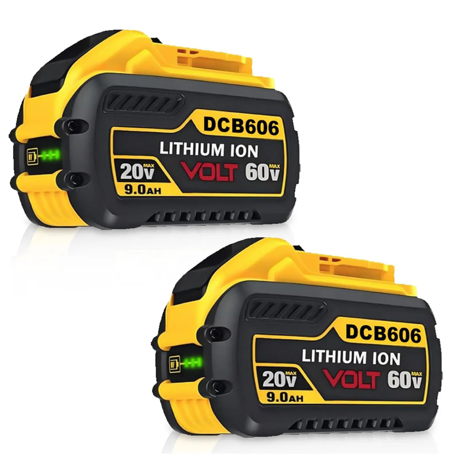 2 Pack Dual-Voltage Lithium Replacement Batteries for DeWalt, 9000mAh 20-60Volt MAX, High Capacity with Dual-Voltage Technology, High-Quality Materials, Compatible with DCB606 DCB609 DCB612 & 20V/60V 9.0Ah Power Tools/Chargers, Battery