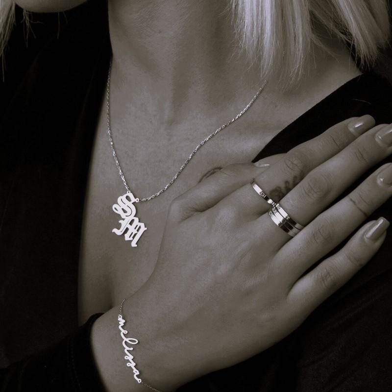 AS184 Custom Interlocking Initial Necklace,  Combined initials Gold Couple Monogram Pendant, Personalized His and Hers Letter Jewelry, Anniversary Gift for Girlfriend, Valentine's Day Present Customized Two Initials Necklace Gold Rope Chain