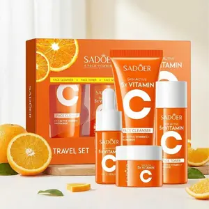 SADOER Skin Active 5X Vitamin C Skincare Travel Set for Business Trips Includes Facial Cleanser 30g Serum 10ml Toner 30ml Face Cream 15g Perfect Gift for Mom and Best Friends Easy to Carry