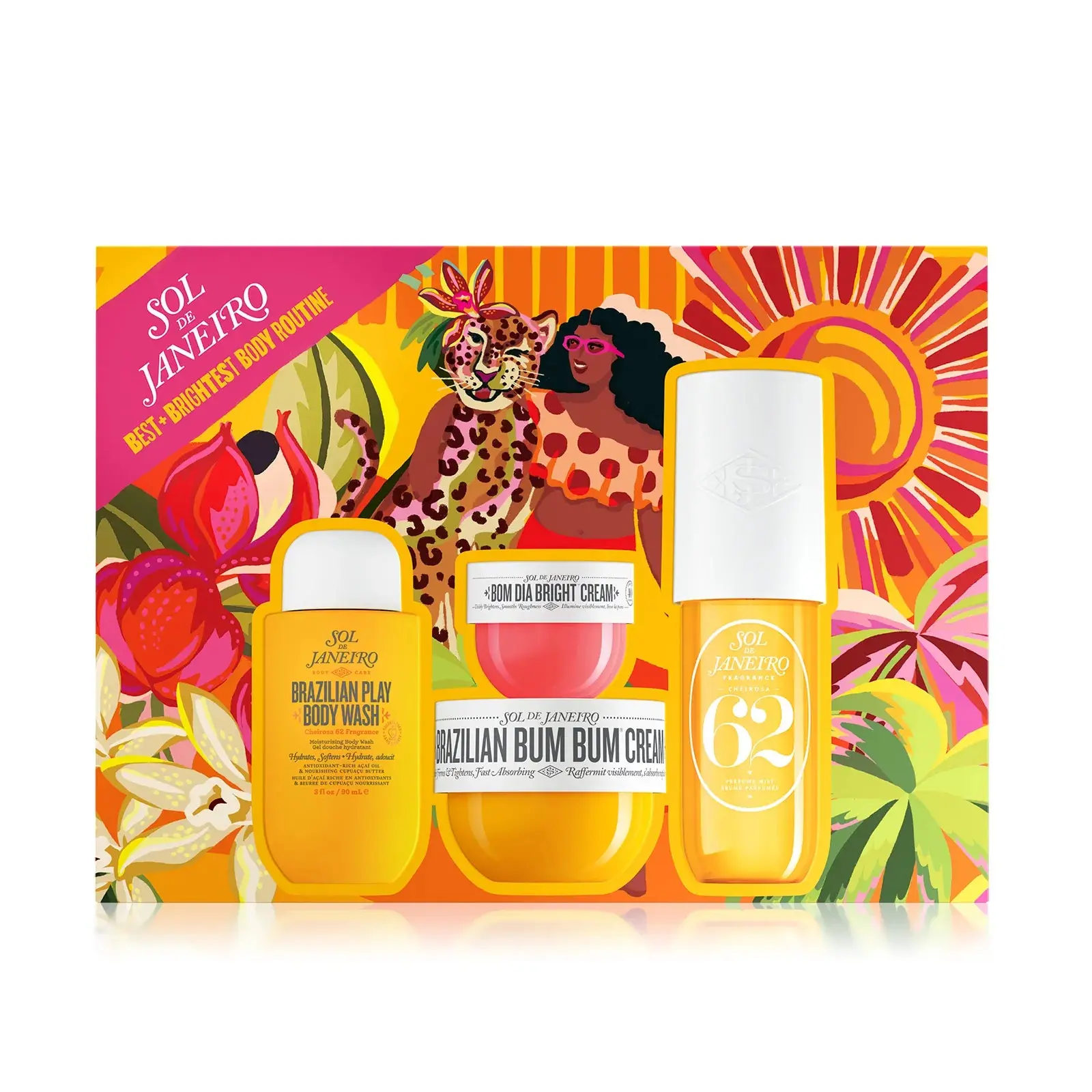 Sol de Janeiro Best + Brightest Body Routine Body Care Bundle - Self Care Kit Bundle, Set with Brightening Natural Oils, Creams, Mini Travel Products for Daily Use