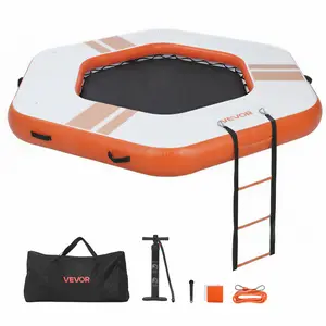 【Summervibes】VEVOR Inflatable Floating Dock, 8.5x8.5 FT Inflatable Dock Platform, Non-Slip Water Mat with Portable Carrying Bag & Detachable Ladder, Floating Water Platform Island Raft for Pool Beach Ocean, Orange