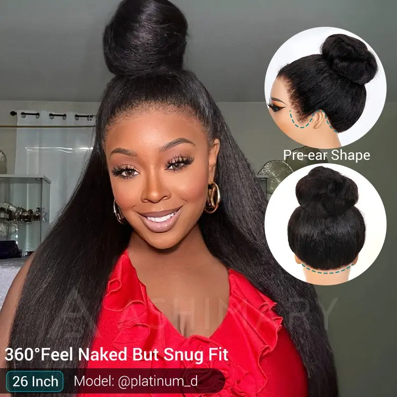 【 Newborn Hairline 】Hyperrealism KinKy Edge Hairline Invisi Strap 360 Skin Lace Frontal Kinky Straight Wig Pre-Everything Natural Look Human Hair Wig Comfortable Fit Breathable Feel Quick And Easy Installation#summerwins