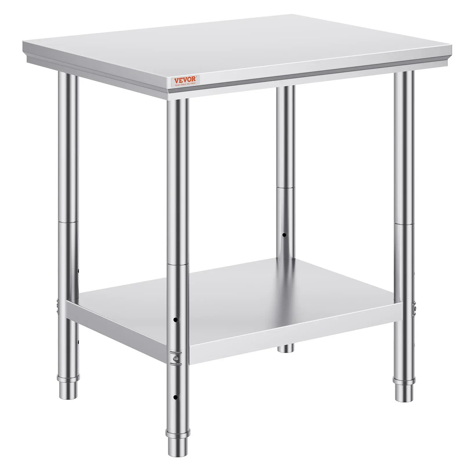 【FathersDayGift】VEVOR Stainless Steel Prep Table, 24 x 30 x 31 Inch, 700 lbs Load Capacity, Heavy Duty Metal Worktable with 3 Adjustable Height Levels, Commercial Workstation for Kitchen Garage Restaurant Backyard