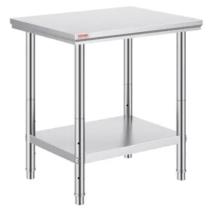VEVOR Stainless Steel Prep Table, 24 x 30 x 31 Inch, 700 lbs Load Capacity, Heavy Duty Metal Worktable with 3 Adjustable Height Levels, Commercial Workstation for Kitchen Garage Restaurant Backyard