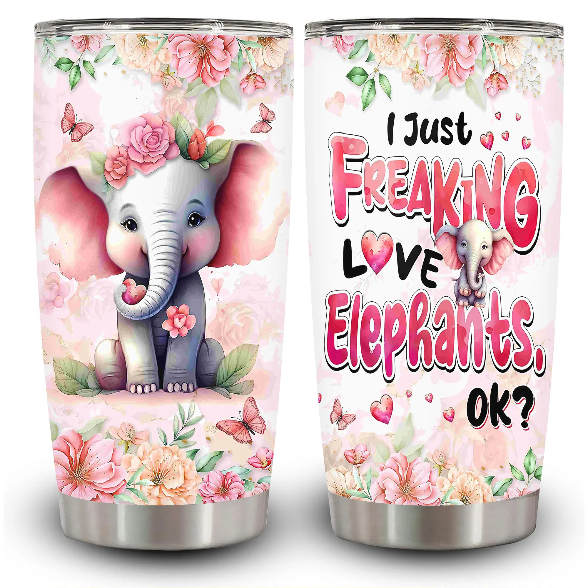 1pc 20oz Floral Elephant Love Tumbler with Lid, Insulated Travel Mug, Gift for Women Men, Ideal for Halloween, Independence Day, Memorial Birthday Gift, Coffee Cup, weird stuff