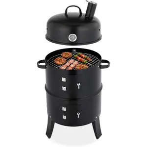 ROVSUN Upgraded 18 Inch Multi-Layer Charcoal Smoker Grill with Chimney, Heavy Duty Round Grill, Vertical Smoker with Thermometer, for Outdoor Cooking, Patio, Parties, Backyard BBQ
