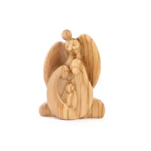 Olive Wood Nativity Scene_ Holy Family with Angel
