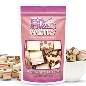 Freeze Dried Cheesecake Bites New York Style 4.1oz - Caramel, Chocolate Chip and Strawberry Swirl Freeze Dried Dessert - Mini Chocolate Cheesecake Bites in Resealable Bag - Ideal Gift Snack