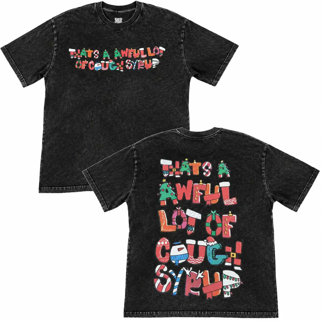 Cough Syrup Asaali Tee Shirt Christmas Edition Vintage Washed Black Graphic T Shirt Men Loose Funny Holiday Letter Print Shirt Retro Y2K Streetwear Casual Short Sleeve Cotton Tee Trendy Unisex Gift