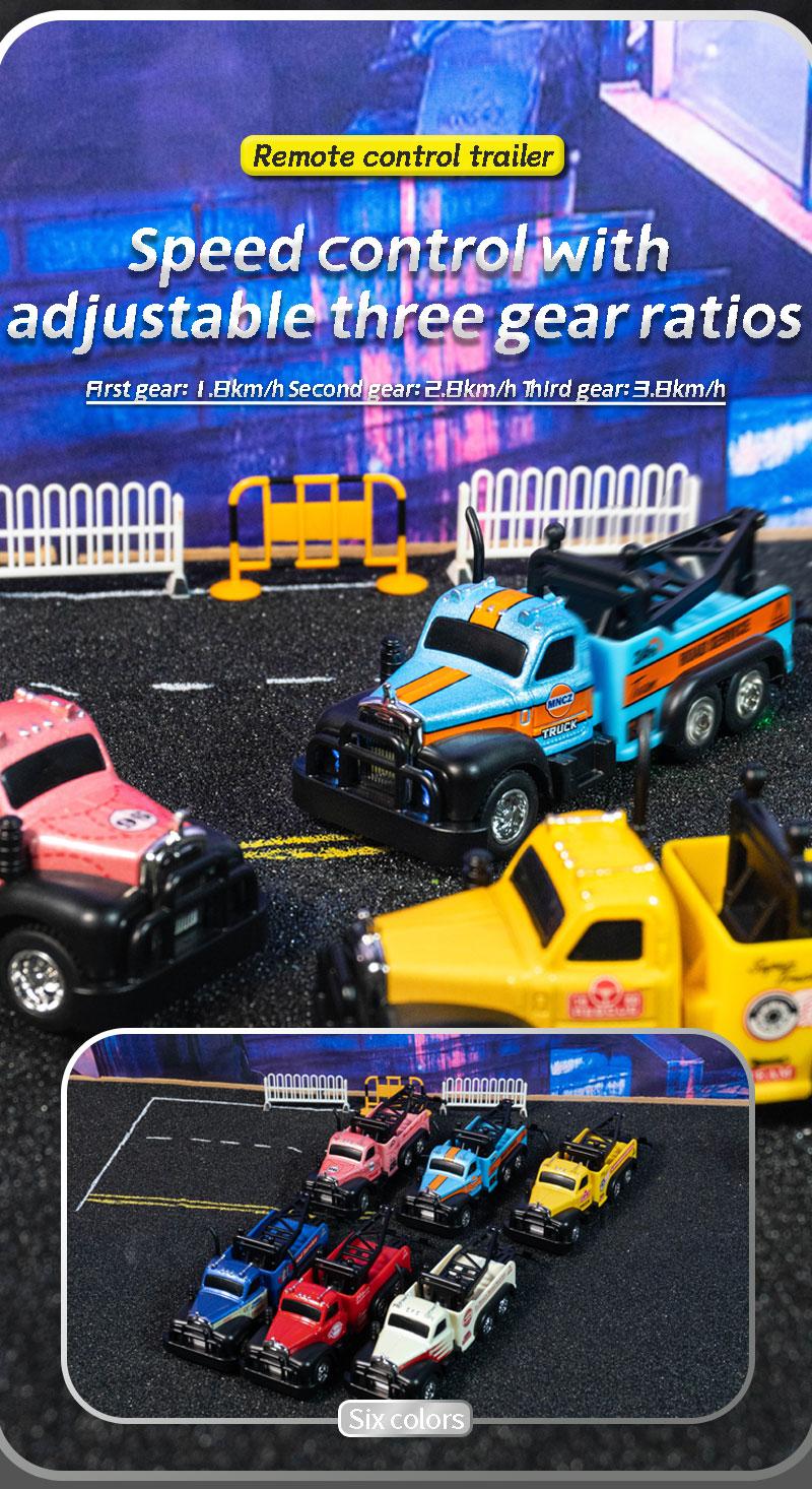 Hotfree 1/64 Mini RC Tow Truck, 2.4GHz Alloy Roadside Rescue Vehicle Model with Movable Crane Hook, App & Remote Control Flatbed Truck, 3-Speed Adjustable, USB-C Rechargeable, Indoor Outdoor Racing Trailer Toy, Christmas Birthday Gift for Kids Boys