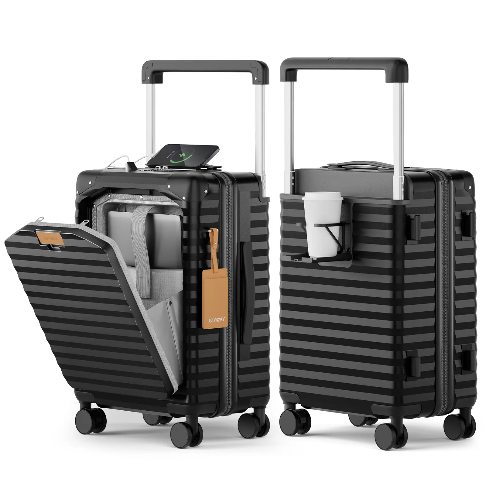JOYWAY Carryon Luggage with Wheels, 20 Inch PC Hardshell Airline-Compatible Multipurpose Suitcase with Front Laptop Pocket & USB Port, Multipurpose Luggage, Airline-Compatible Carry-On Luggage