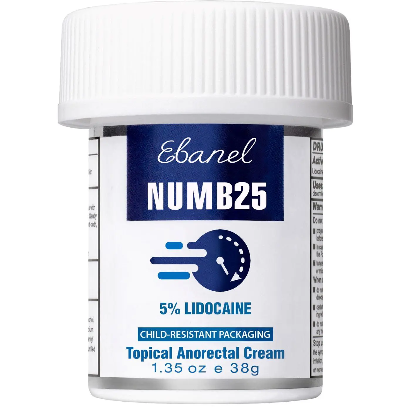 Ebanel Numb25, 5% Lidocaine Cream for Fast Pain, Itch & Burn Relief! 1.35oz