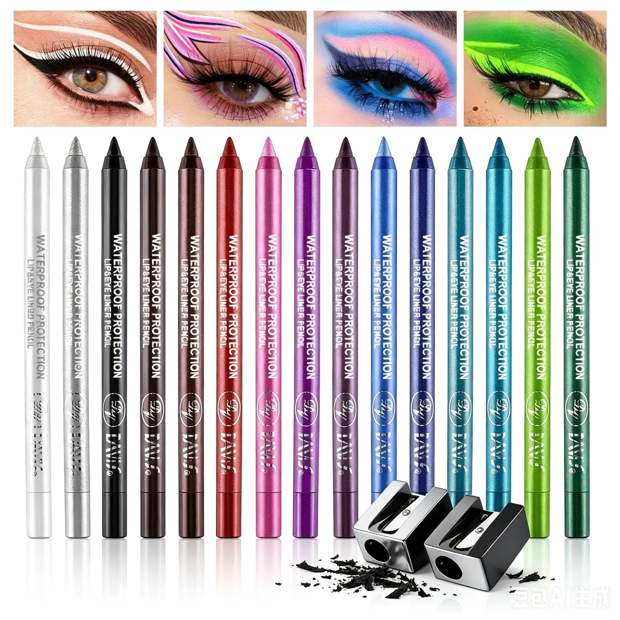 15-Color Matte & Metallic Glitter Eyeliner Set - 2-in-1 Eye & Lip Pencil, Smooth, Creamy, Easy to Blend for All Makeup Looks