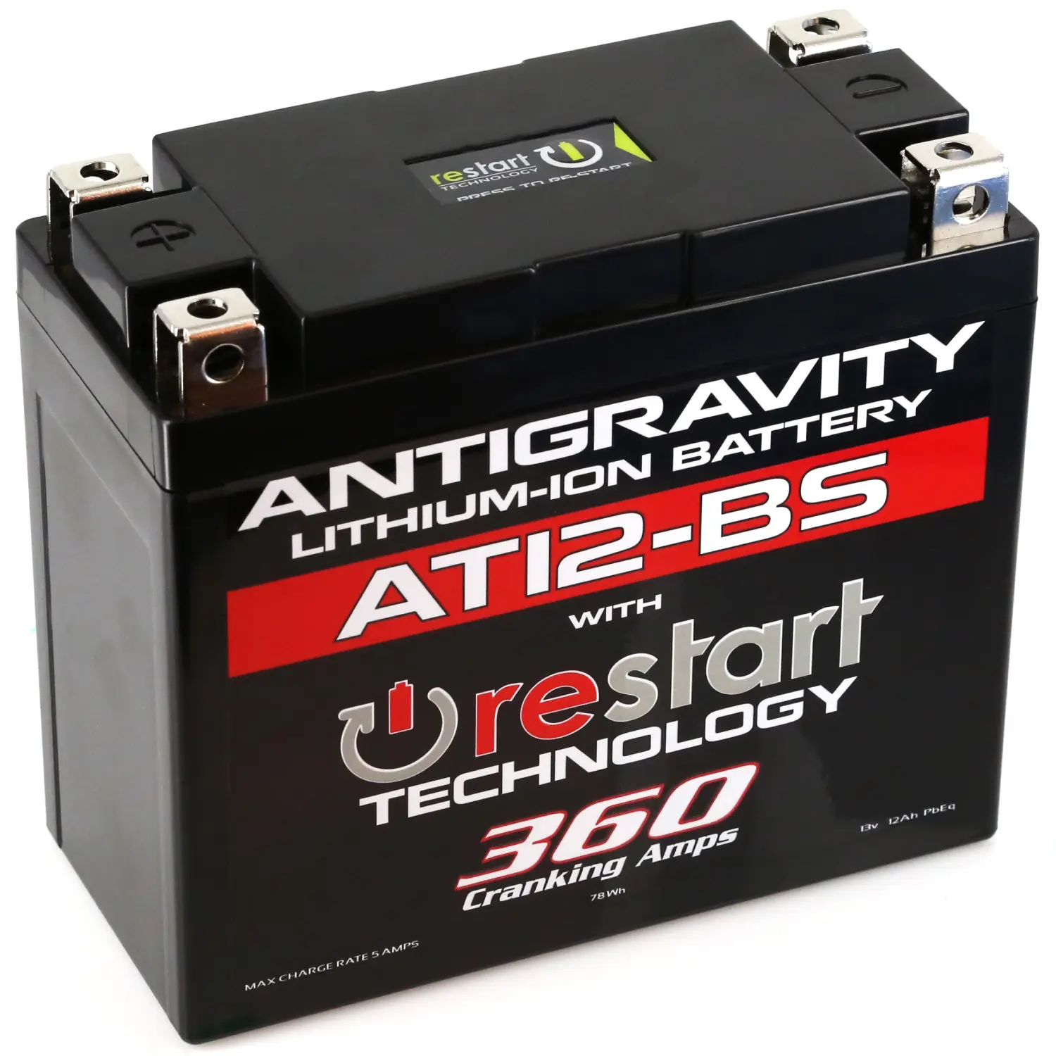 Antigravity AT12-BS-RS Lithium Motorcycle Battery 360CA 12V LiFePO4 with RE-START Technology Lightweight Performance Battery