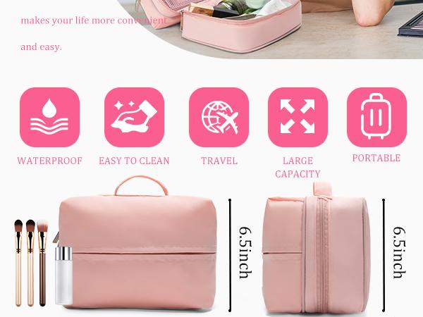 Mexs Travel Cosmetic Bag 5.5L Women Portable Makeup Case Organizer Wide-open Toiletry Pouch for Cosmetics Toiletries