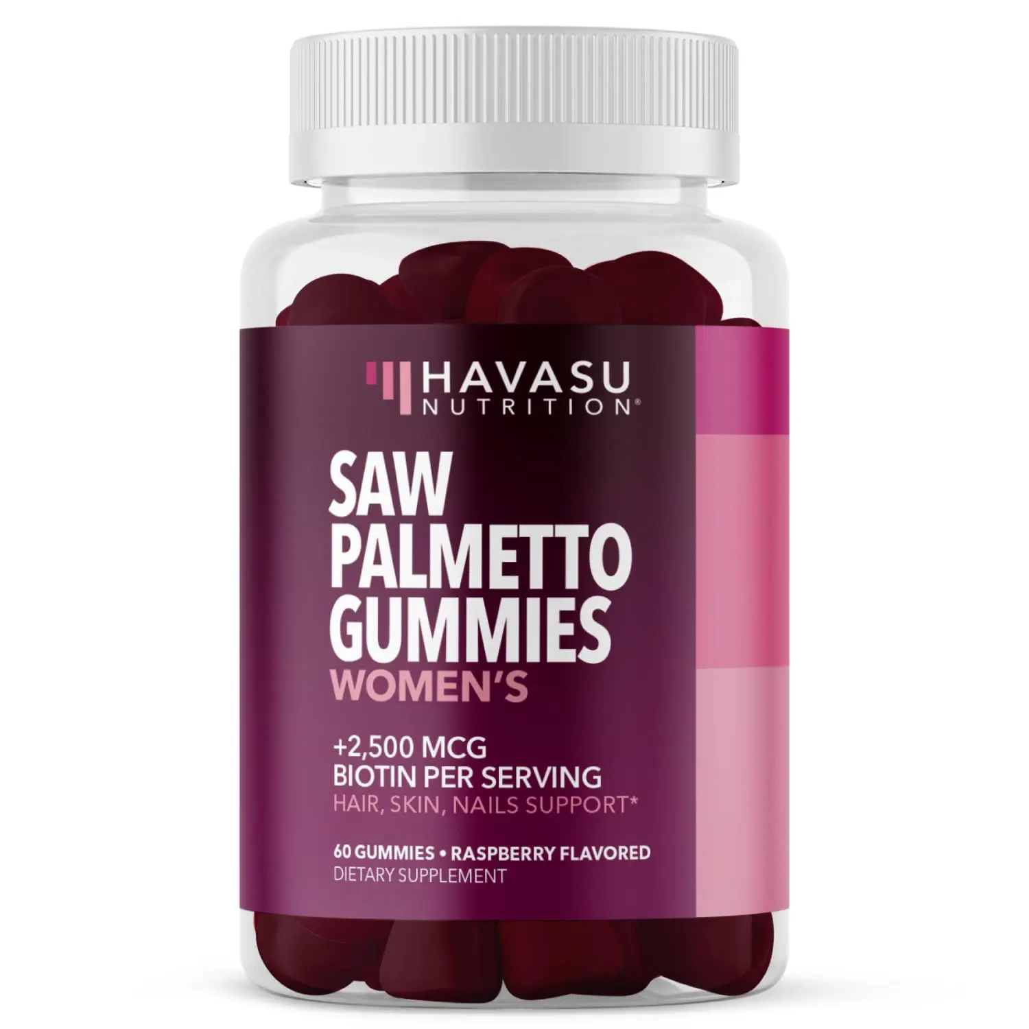 Saw Palmetto for Women + 2500 mcg Biotin Gummies - DHT Blocker and Biotin Gummies for Hair Skin and Nails - Supports Stronger Appearance of Hair for Women Post-Partum - 60 Vegan Saw Palmetto Gummies