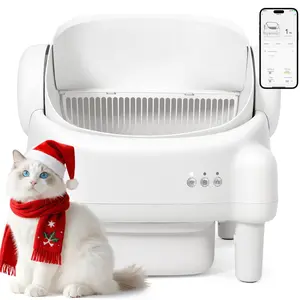 ECORUI Self - Cleaning - Litter Box Open Top Automatic with App Control for Multiple Cats Safety Sensors Protection Cream White 16.5"x16.5" Entrance 10.5L Compartment