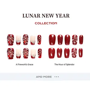 U1 Nails Lunar New Year Handmade Craft Medium Square Press-On Nails, Ideal for Festive, Everyday Wear