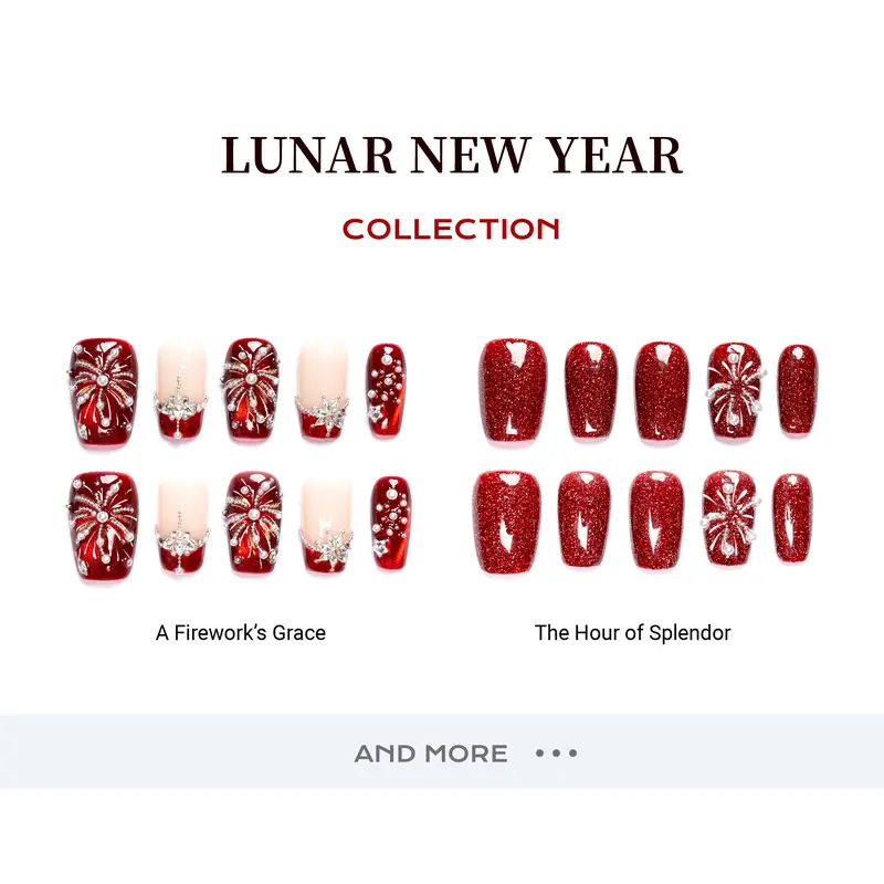 U1 Nails Lunar New Year Collection Handmade Medium Square Press on Nails for Festive Everyday Wear