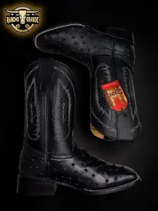 Piel Genuina Botas para Hombre Punta Rodeo con diseno de Avestruzzs / Genuine leather Men's Western Boots Ostrichhsh Design