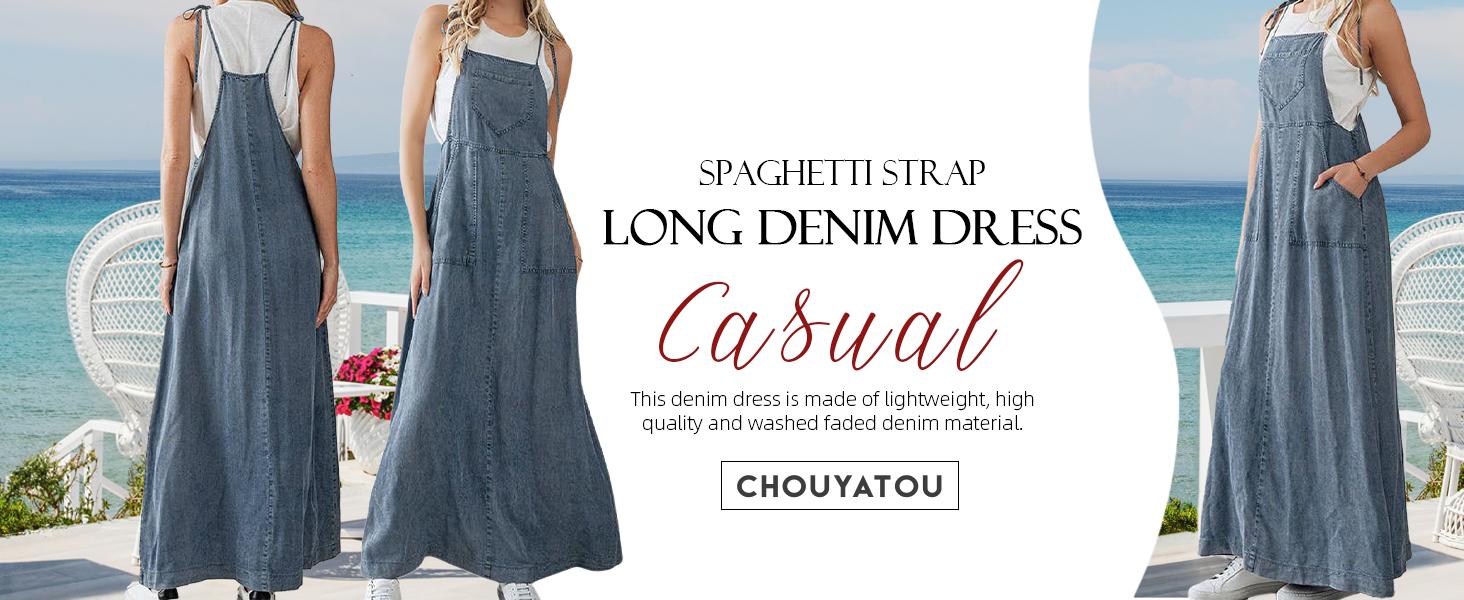 chouyatou 2026 Summer Women's Denim Suspender Dress, Long Denim Overall Dress, Flowy Skirt chouyatou 2026 Summer Women's Denim Suspender Dress, Long Denim Overall Dress, Flowy Skirt