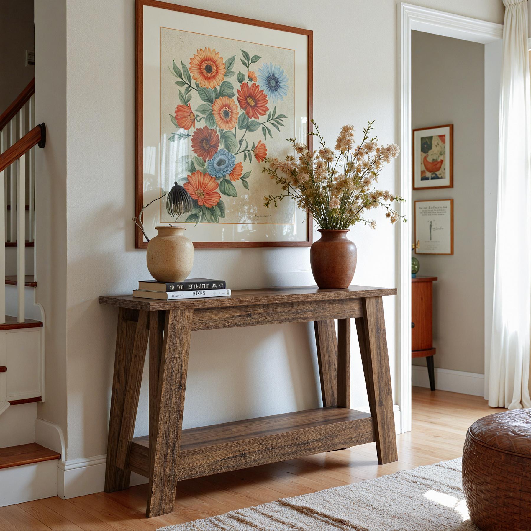 LITTLE TREE 41.3" Farmhouse Console Table, 2-Tier Wooden Entryway Table with Storage, Rustic Narrow Behind Couch for Living Room, Hallway, Foyer