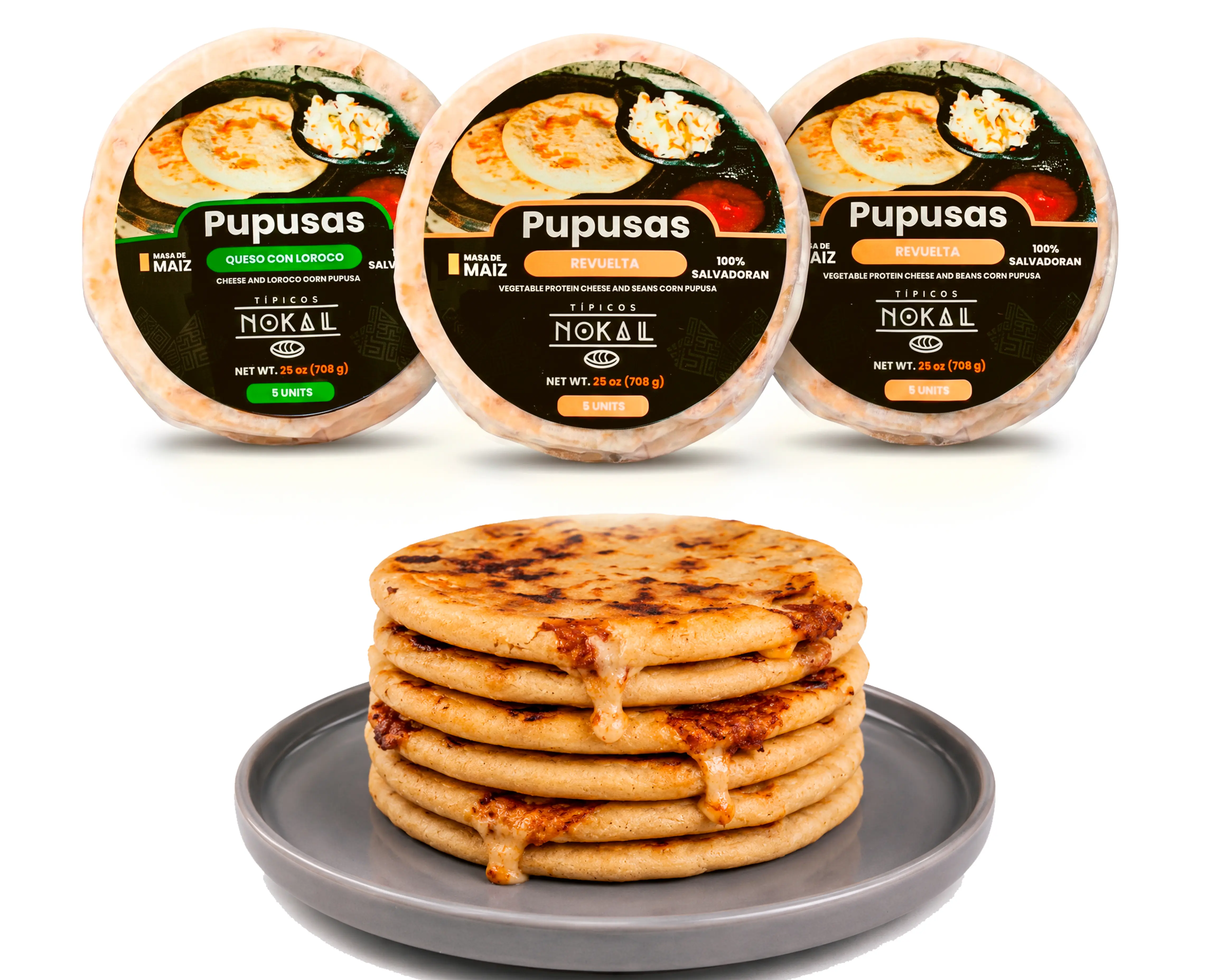 Typical Nokal Pupusas Mix, 10 Soy Revuelta and 5 Cheese & Loroco Pupusas, Authentic Salvadoran Pupusas, 15 ct.  75 oz Family Pack