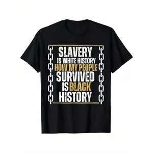 Black History Is White History - African American Pattern T-Shirt: Bold Yellow Print and Chain Design, 100% Cotton Loose Fit Unisex Short Sleeve T-Shirt, Casual Comfortable Sizes S-XXXL, Crew Neck Breathable Fabric, Statement Shirt, Cultural Pride
