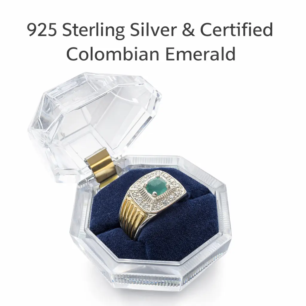 925 Sterling Silver Ring | Certified Colombian Emerald | Size 9 | Luxury Statement Ring