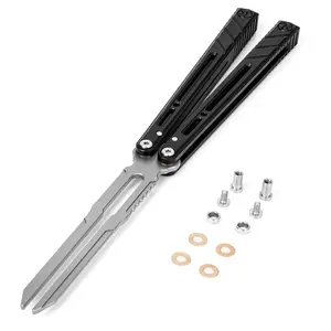 Balisong Trainer Practice Balisong Not Real Not Sharpblade 6061 Aluminum Handle 420J2 Blade Material Great for Beginners Ideal for Skill Development FF801 Black